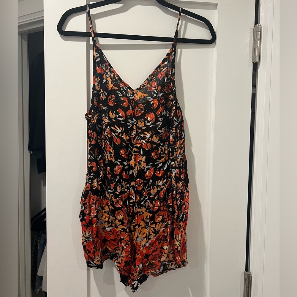 Free People Black Orange Floral Sleeveless Romper [Small]